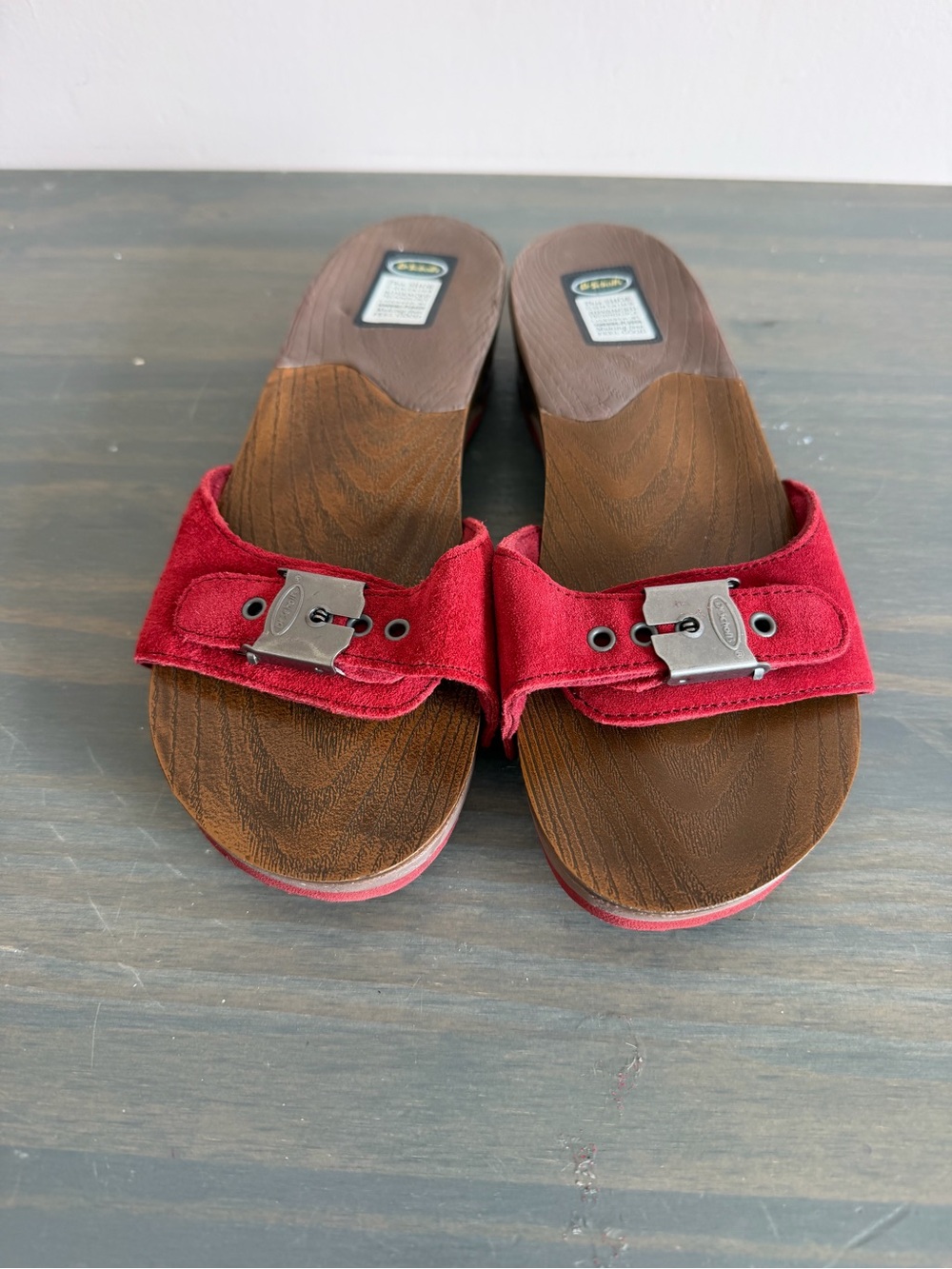 Dr. Scholl's Women's Red Suede Buckle Slide Wedge Sandals Casual US 7